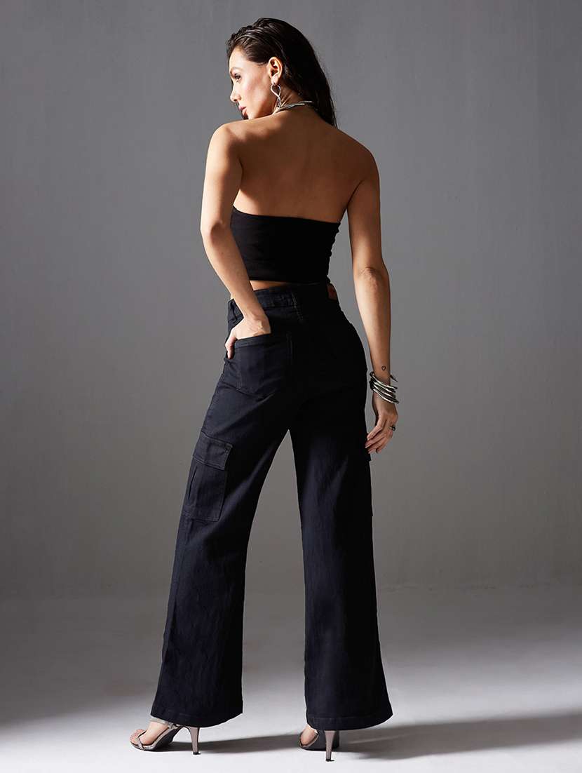 women solid high rise denim cargo - 22402794 -  Standard Image - 3