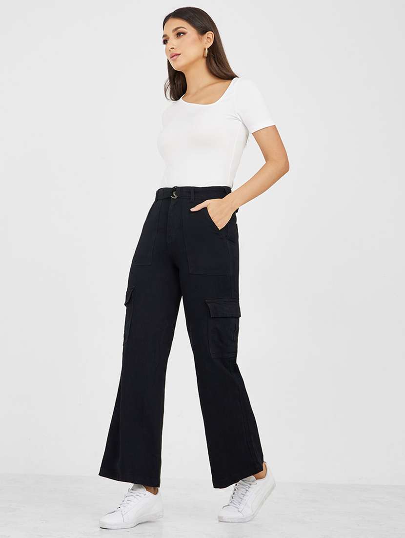 women solid high rise denim cargo - 22402799 -  Standard Image - 3