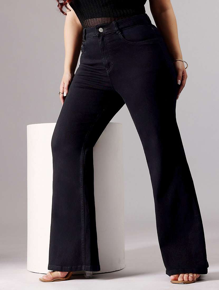 women solid high rise bootcut jean