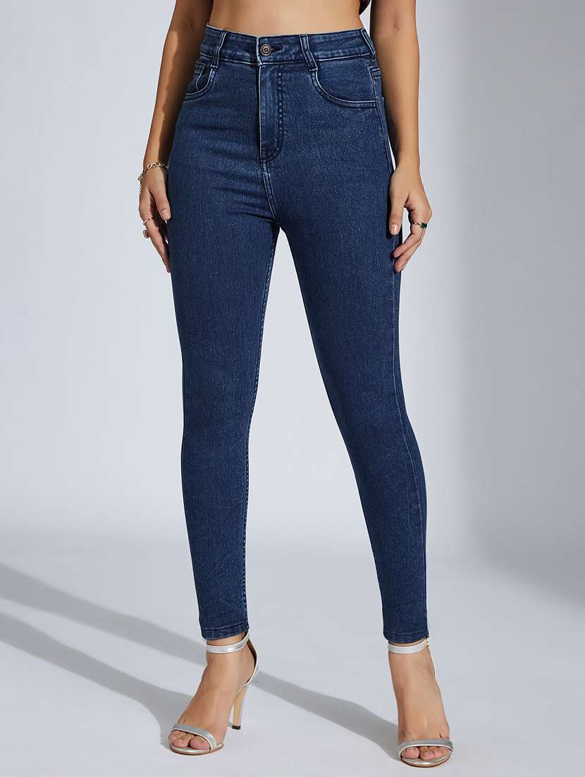 women solid high rise skinny jeans