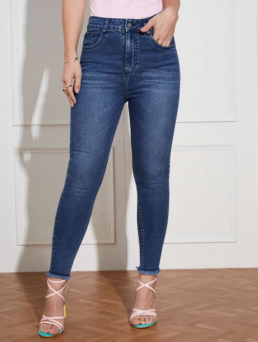 women solid high rise skinny jeans