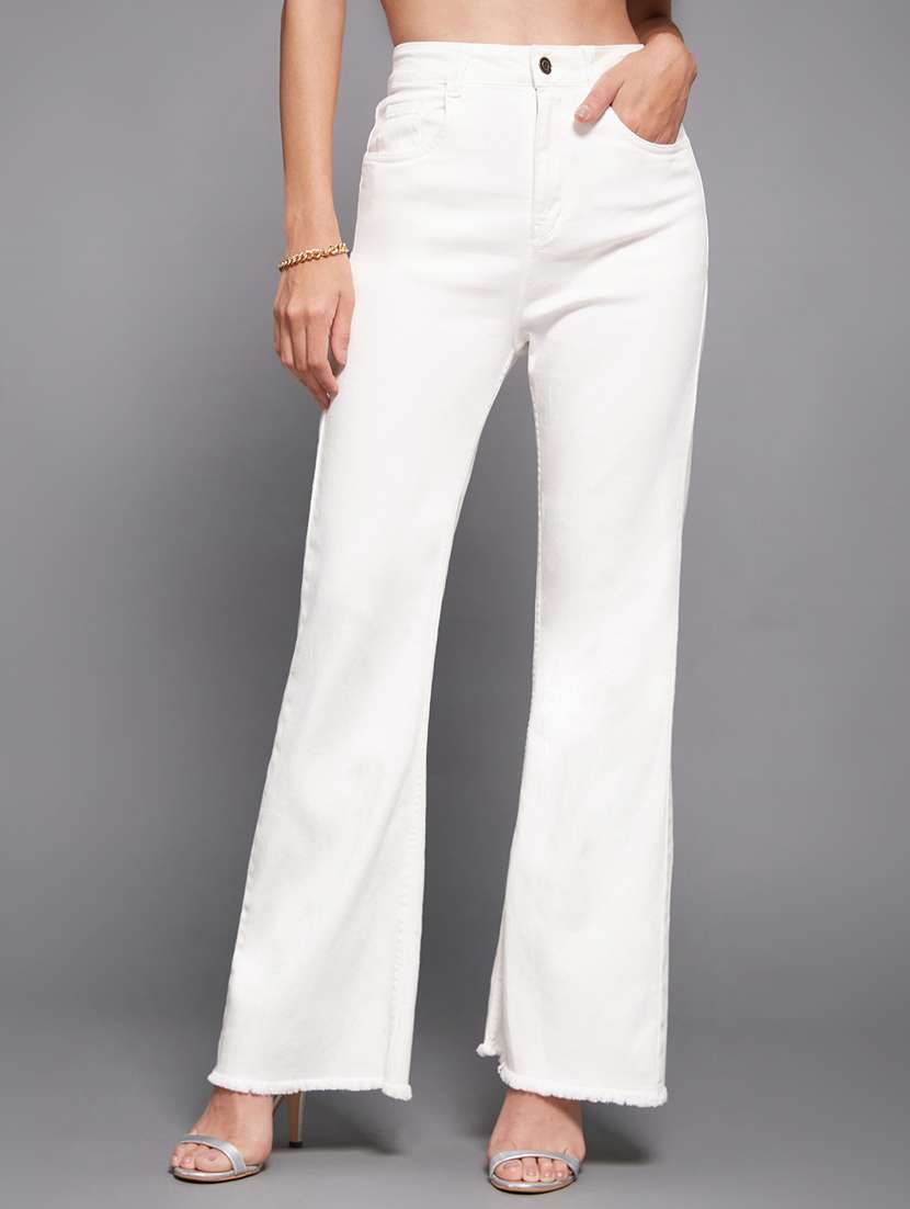 women solid high rise bootcut jeans