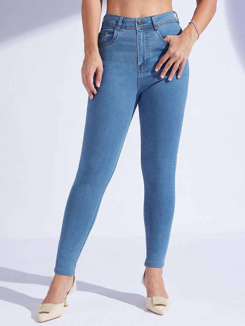 women solid high rise skinny jeans