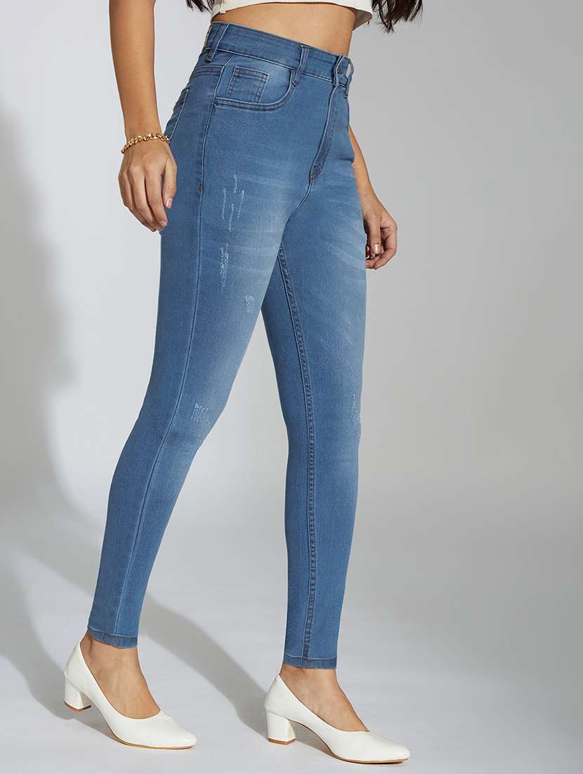 women solid high rise skinny jeans
