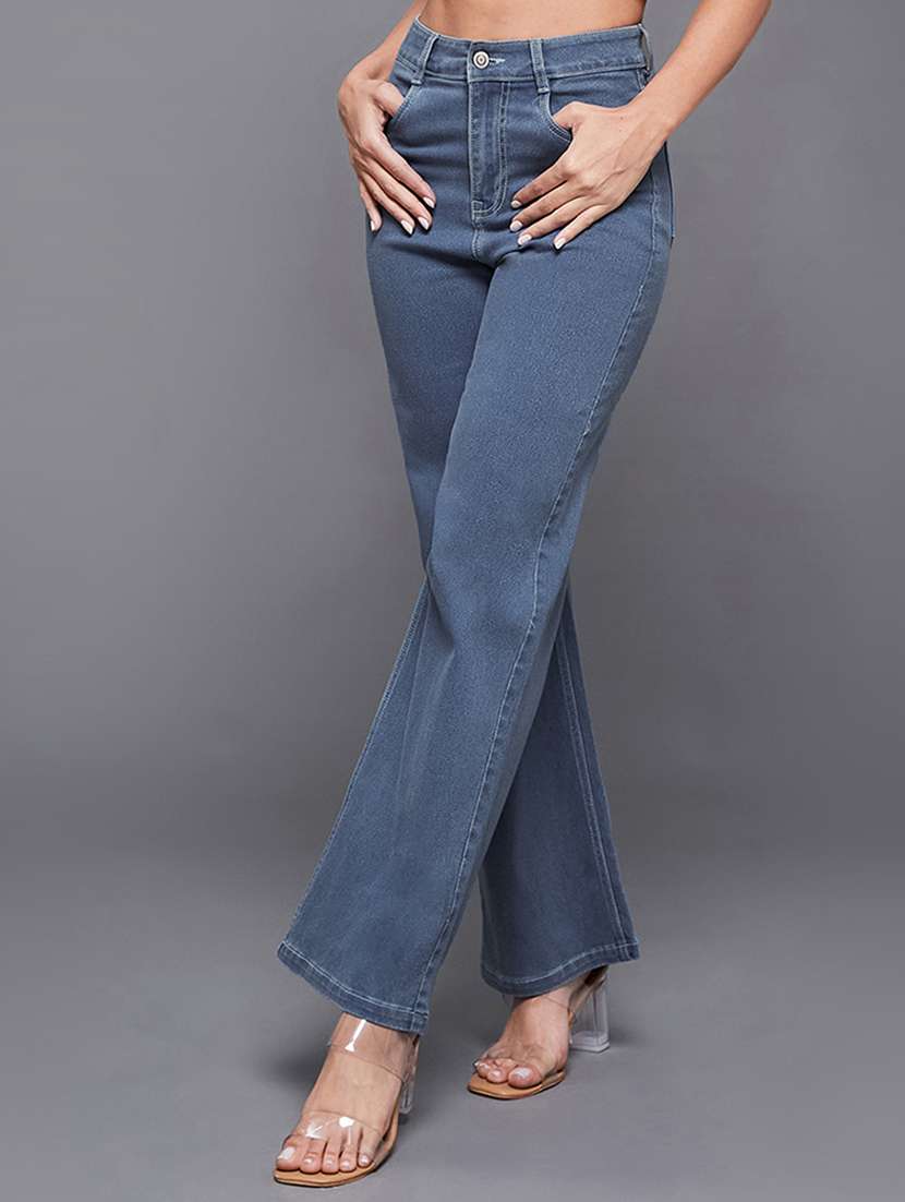 women solid high rise wide leg jeans - 22402839 -  Standard Image - 3