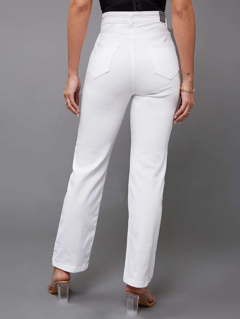 women solid high rise straight jeans - 22402847 -  Standard Image - 3