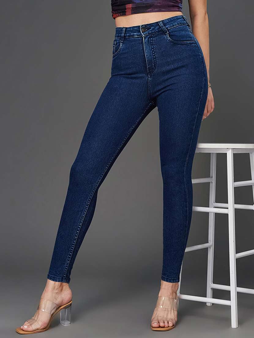 women solid high rise skinny jeans