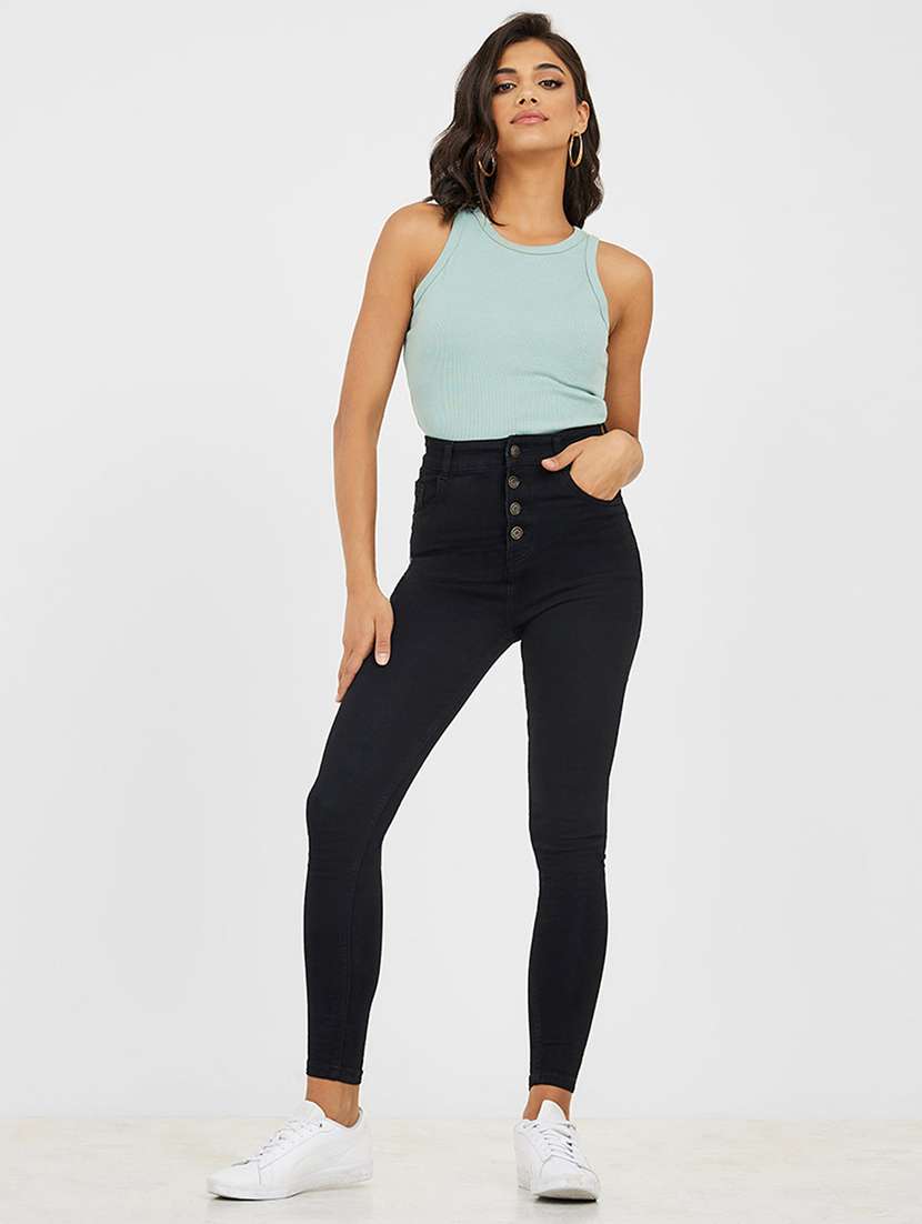 women solid high rise skinny jeans - 22402850 -  Standard Image - 3