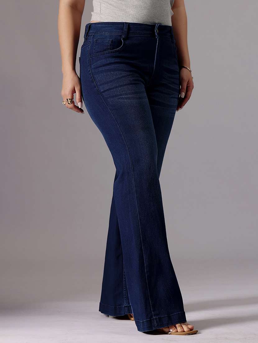 women solid high rise bootcut jeans