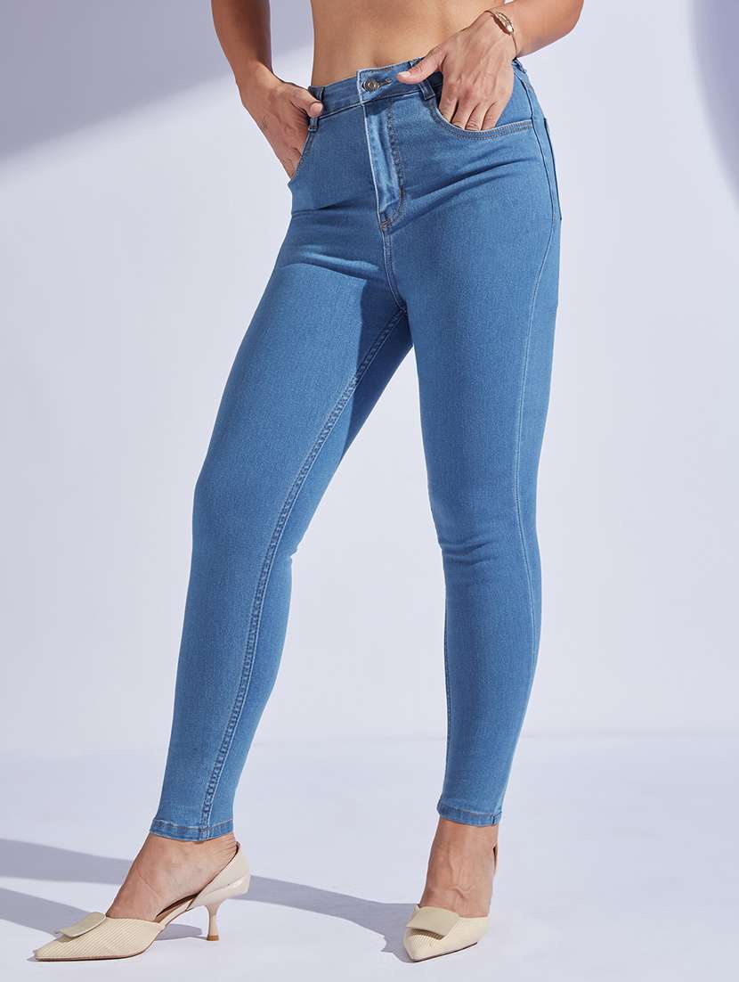 women solid high rise skinny jeans