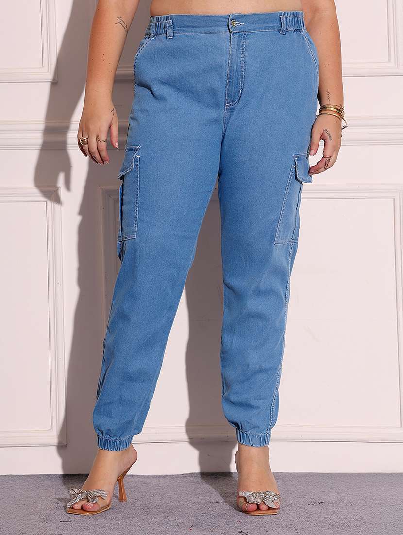 women solid high rise jogger