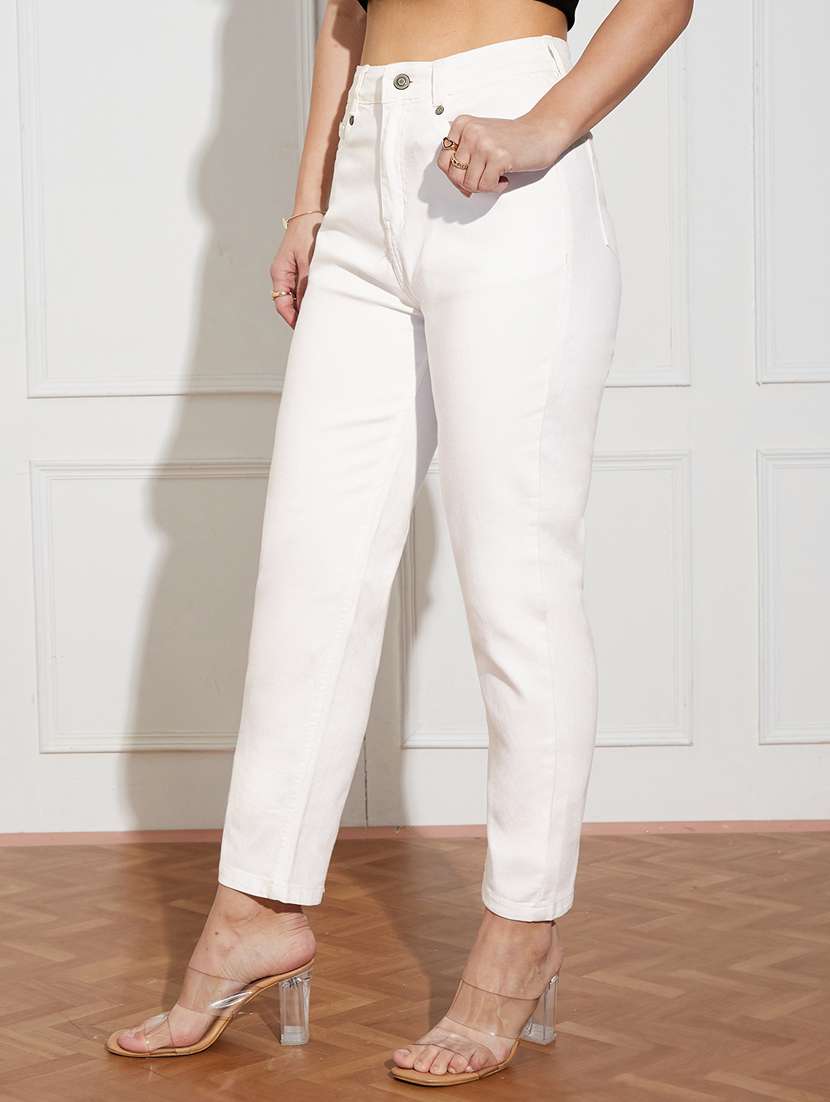 women solid high rise slim jeans