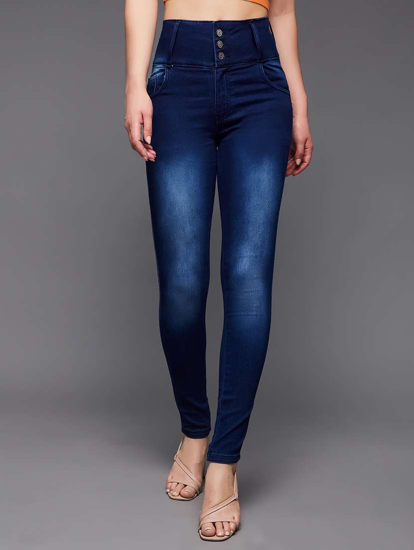 women solid high rise skinny jeans