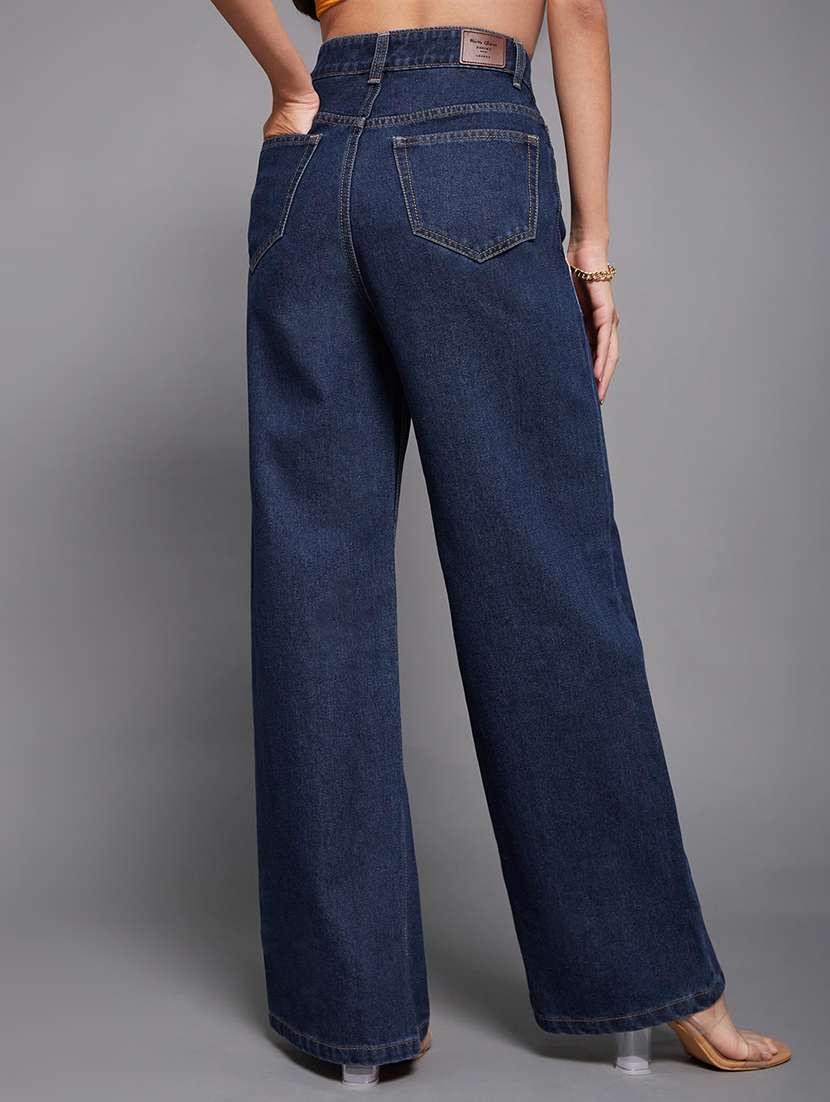 women solid high rise wide leg jeans - 22402880 -  Standard Image - 3