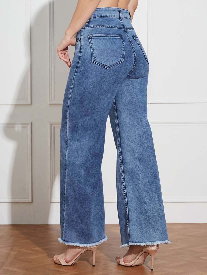 women solid high rise wide leg jeans - 22402888 -  Standard Image - 3