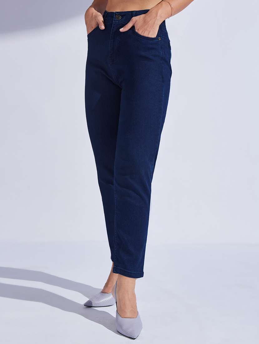 women solid high rise slim fit jeans