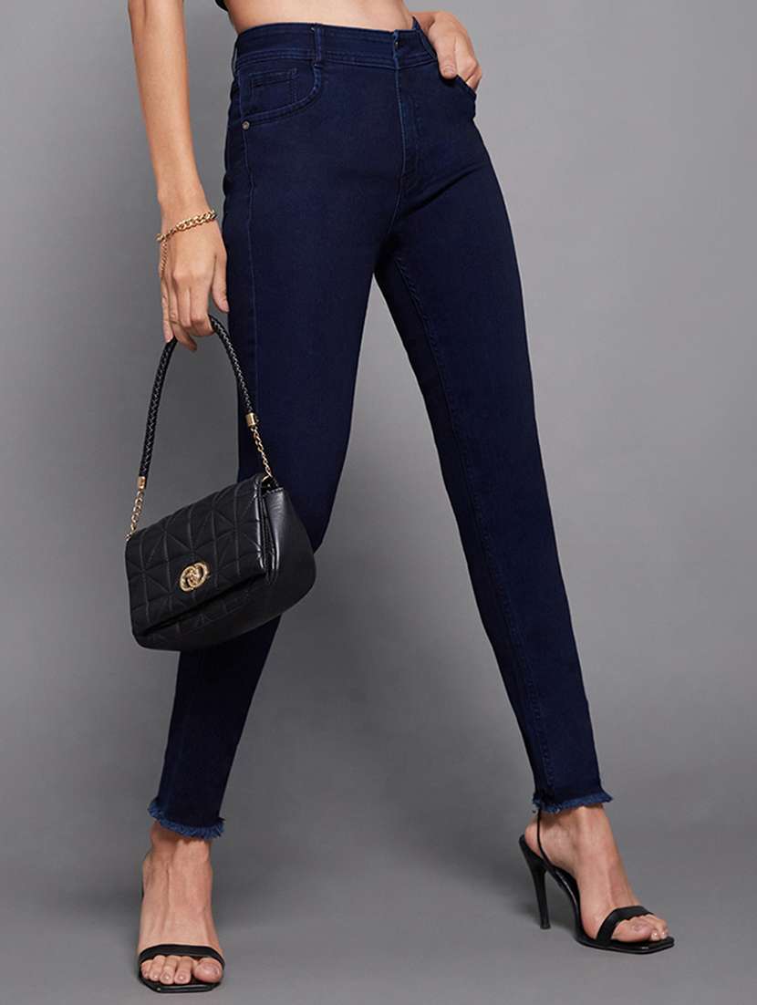 women solid high rise skinny jeans