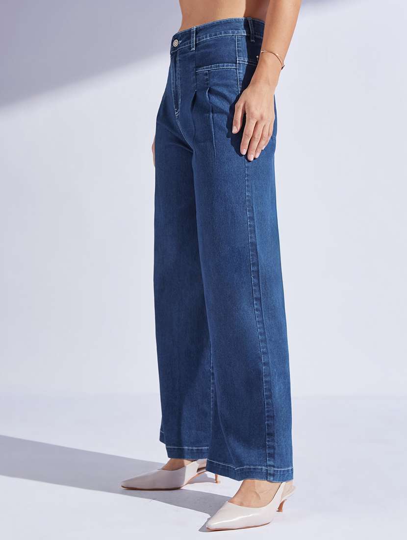 women solid high rise wide leg jeans - 22402907 -  Standard Image - 3