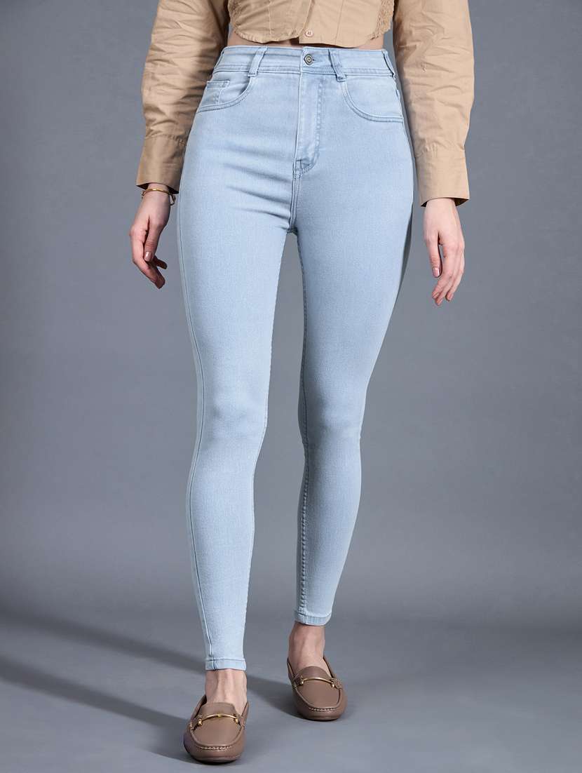 women solid high rise skinny jeans