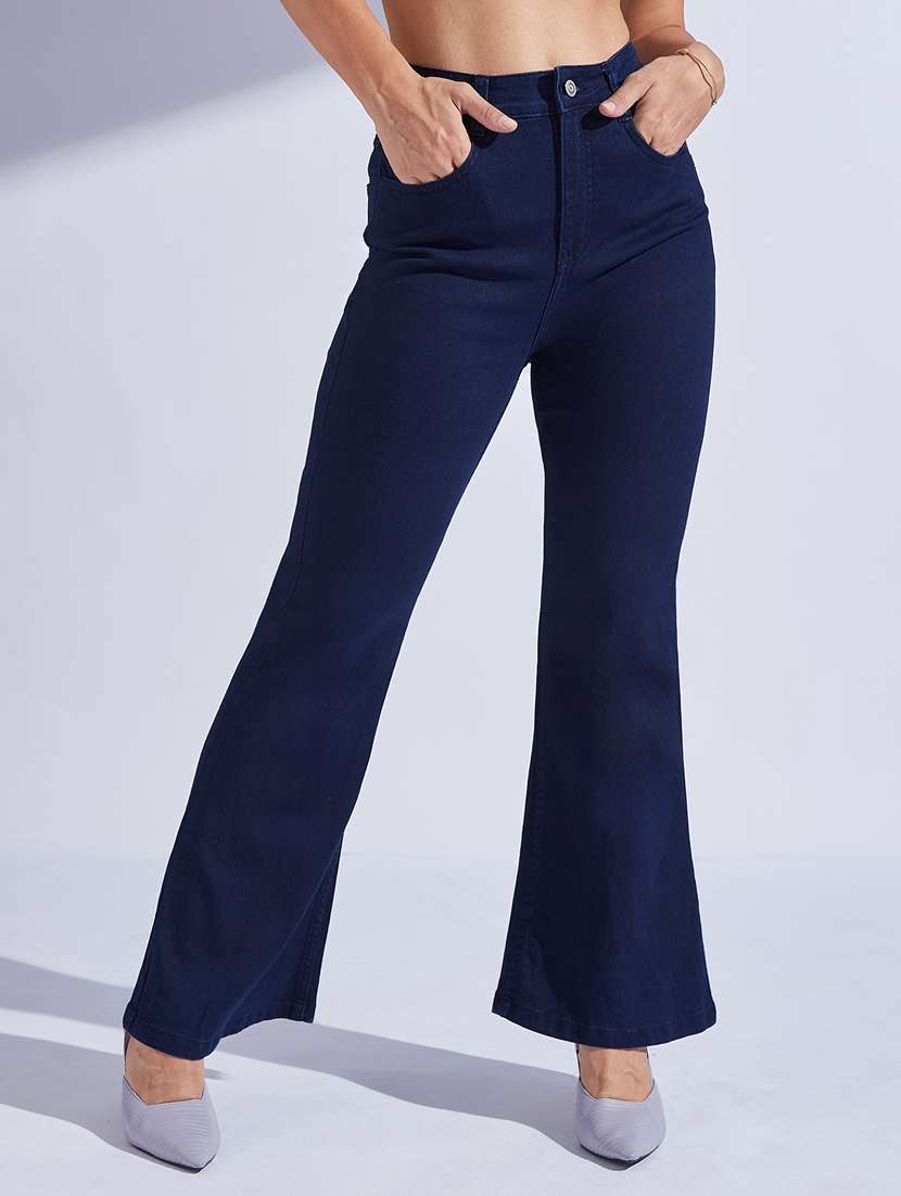 women solid high rise bootcut jean