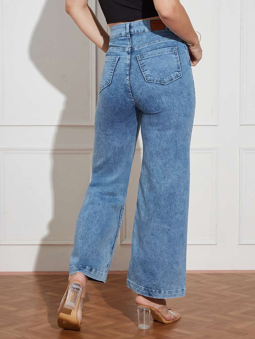 women solid high rise wide leg jeans - 22402916 -  Standard Image - 3