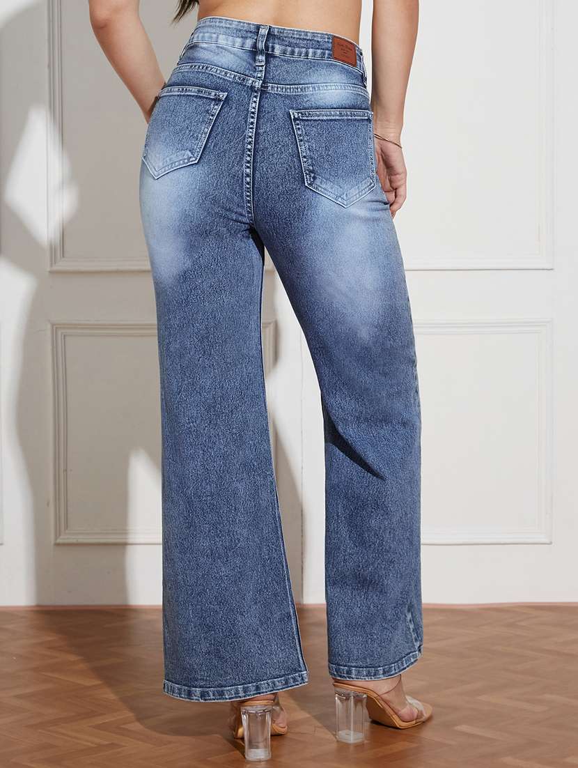 women solid high rise wide leg jeans - 22402918 -  Standard Image - 3