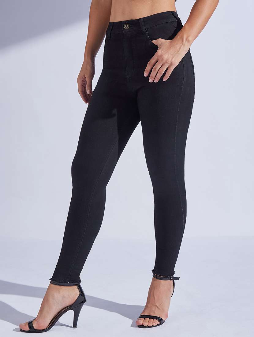 women solid high rise skinny jeans
