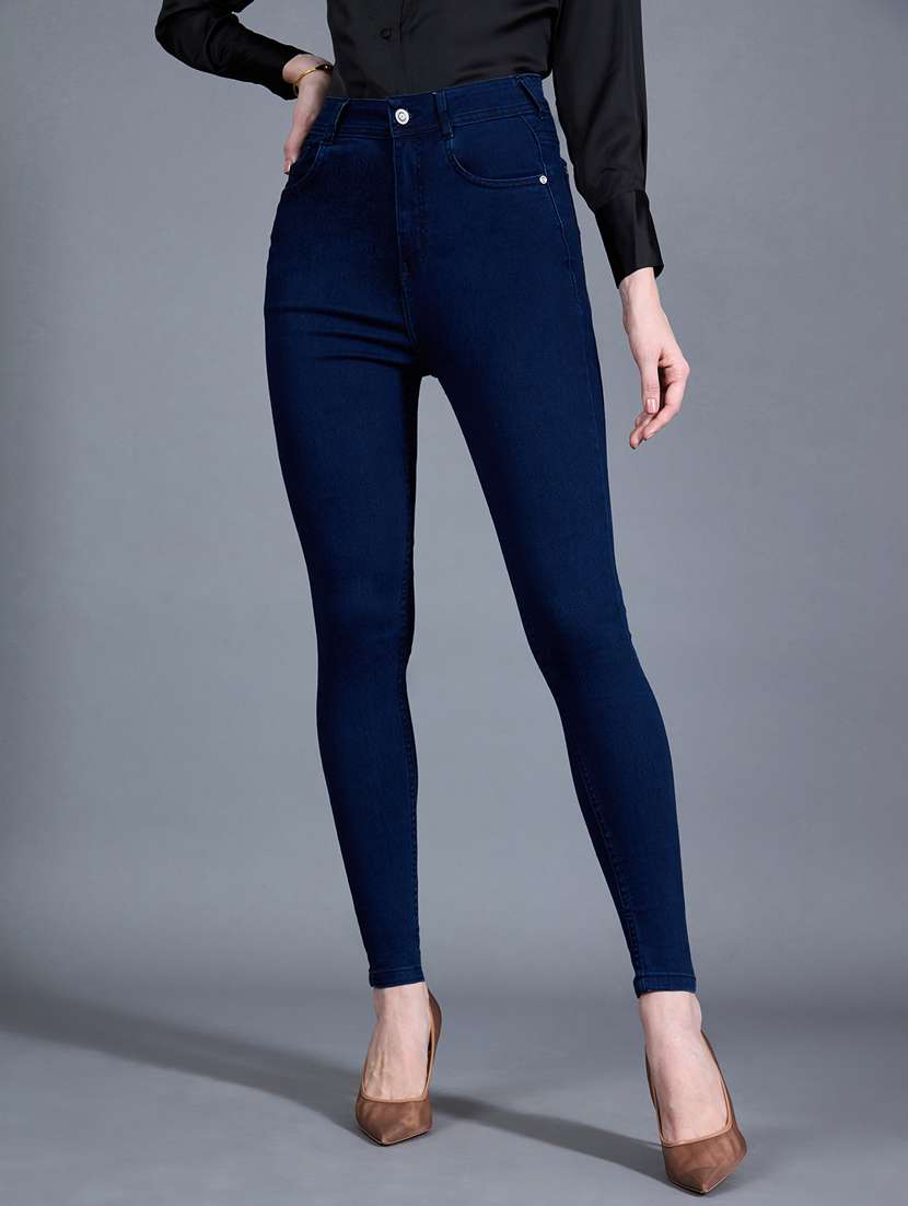 women solid high rise skinny jeans