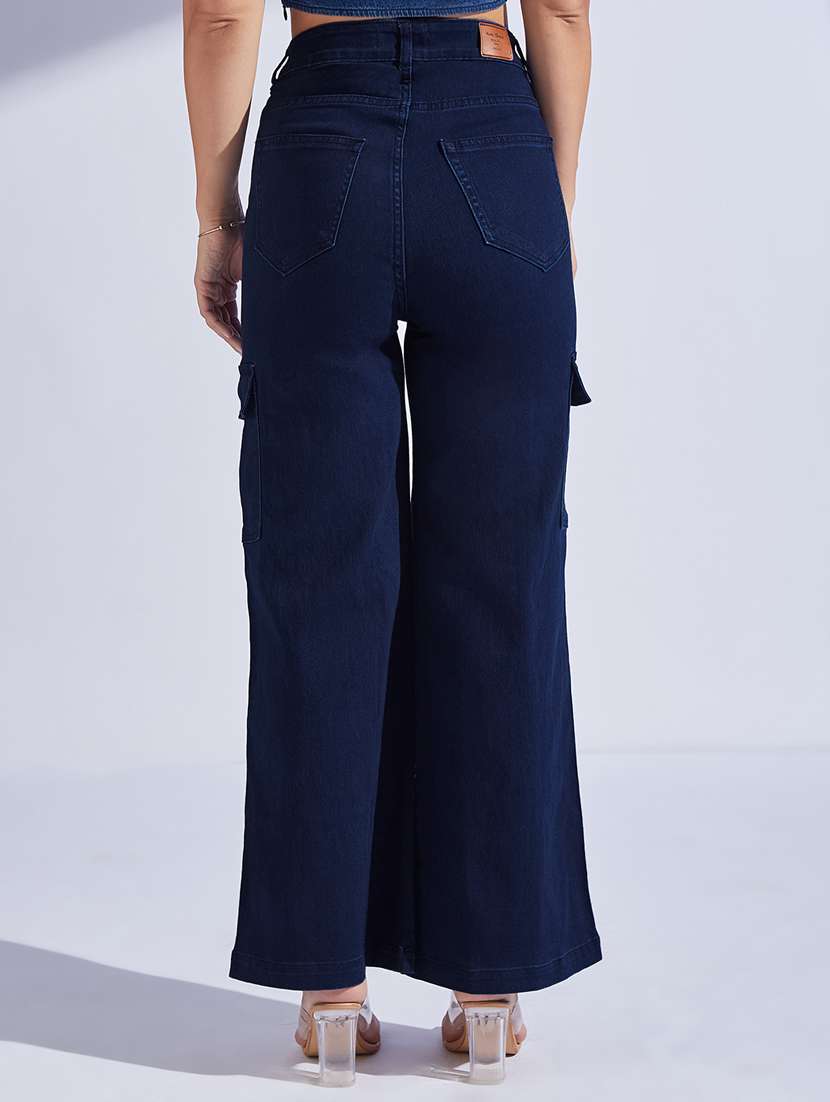 women solid high rise denim cargo - 22402923 -  Standard Image - 3