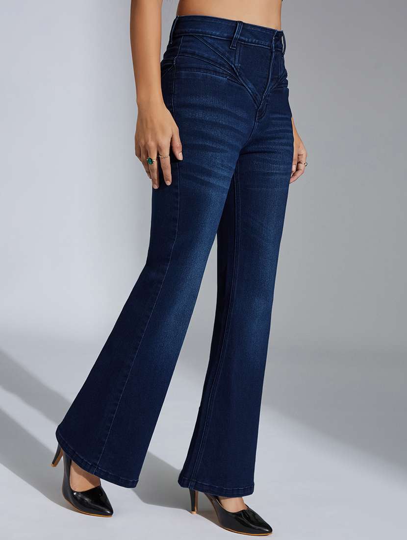 women solid high rise bootcut jean