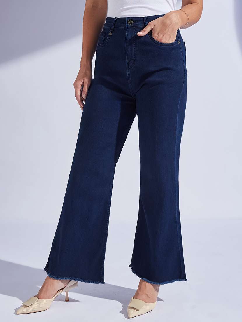women solid high rise bootcut jean