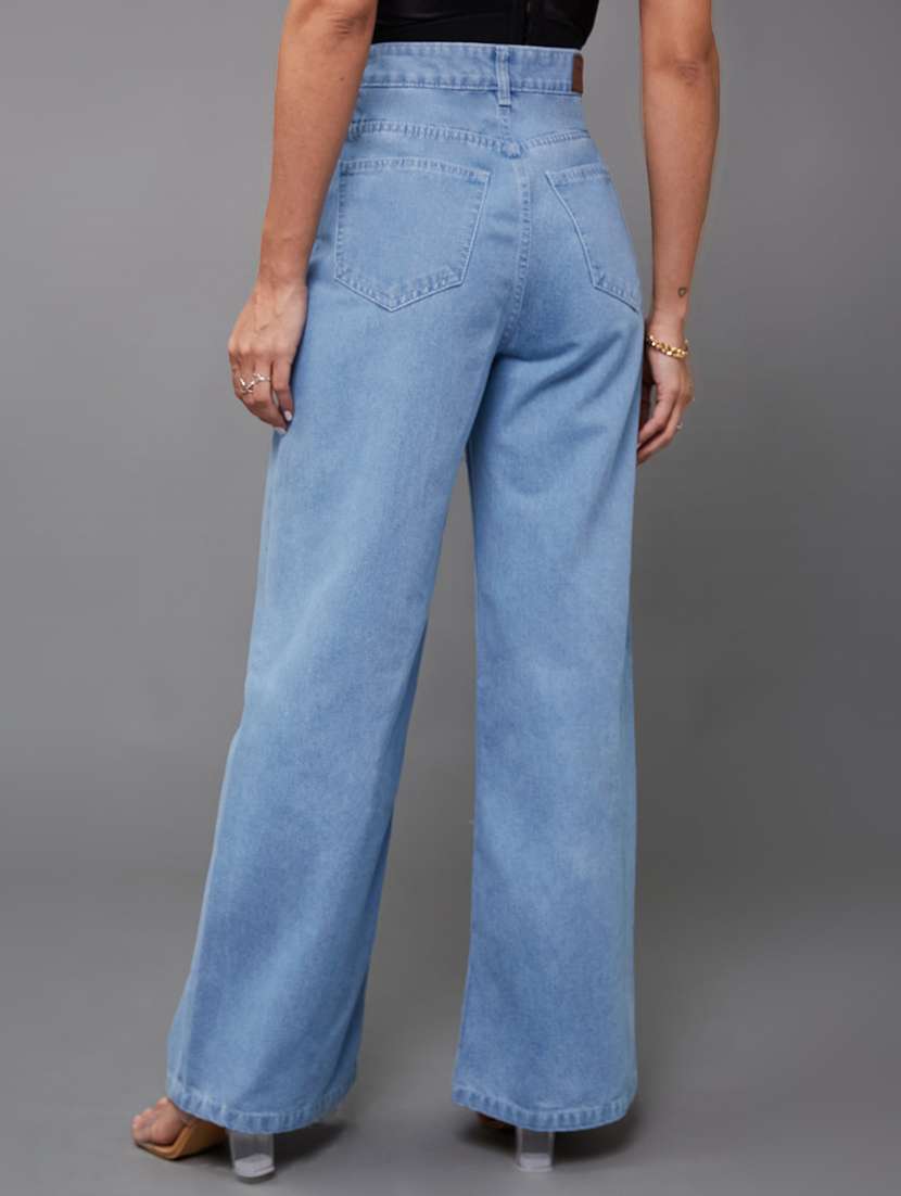 women solid high rise wide leg jeans - 22402947 -  Standard Image - 3