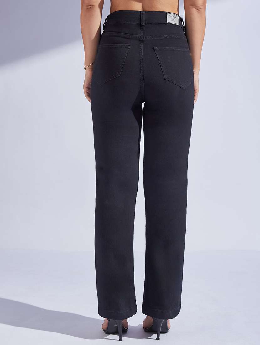 women solid high rise straight jeans - 22402948 -  Standard Image - 3