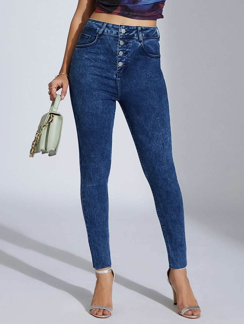 women solid high rise skinny jeans