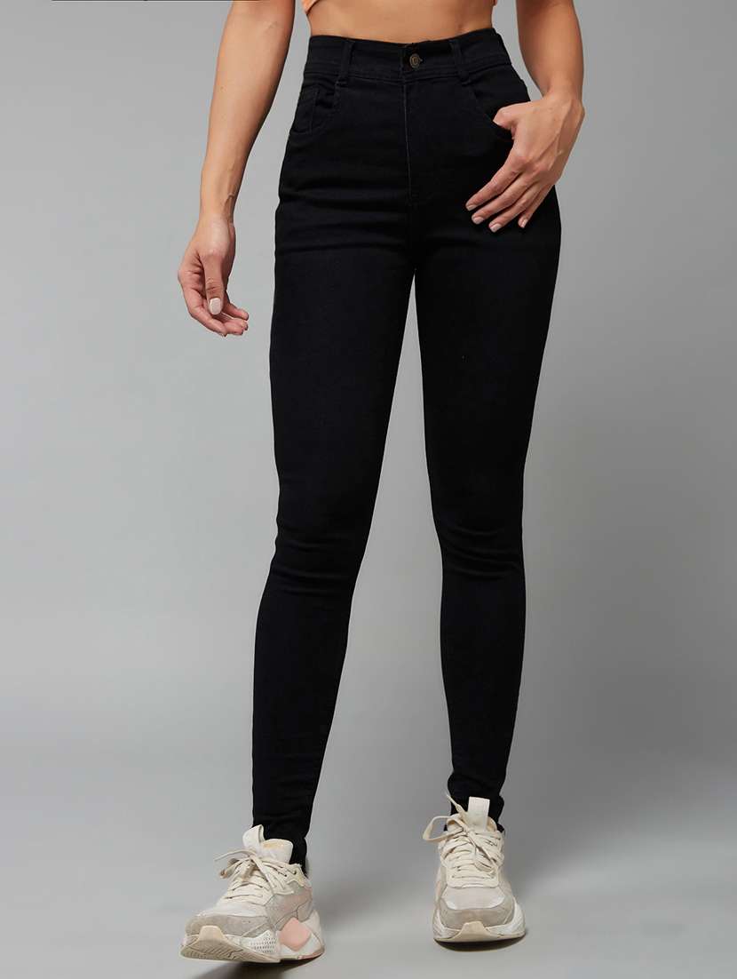women solid high rise skinny jeans