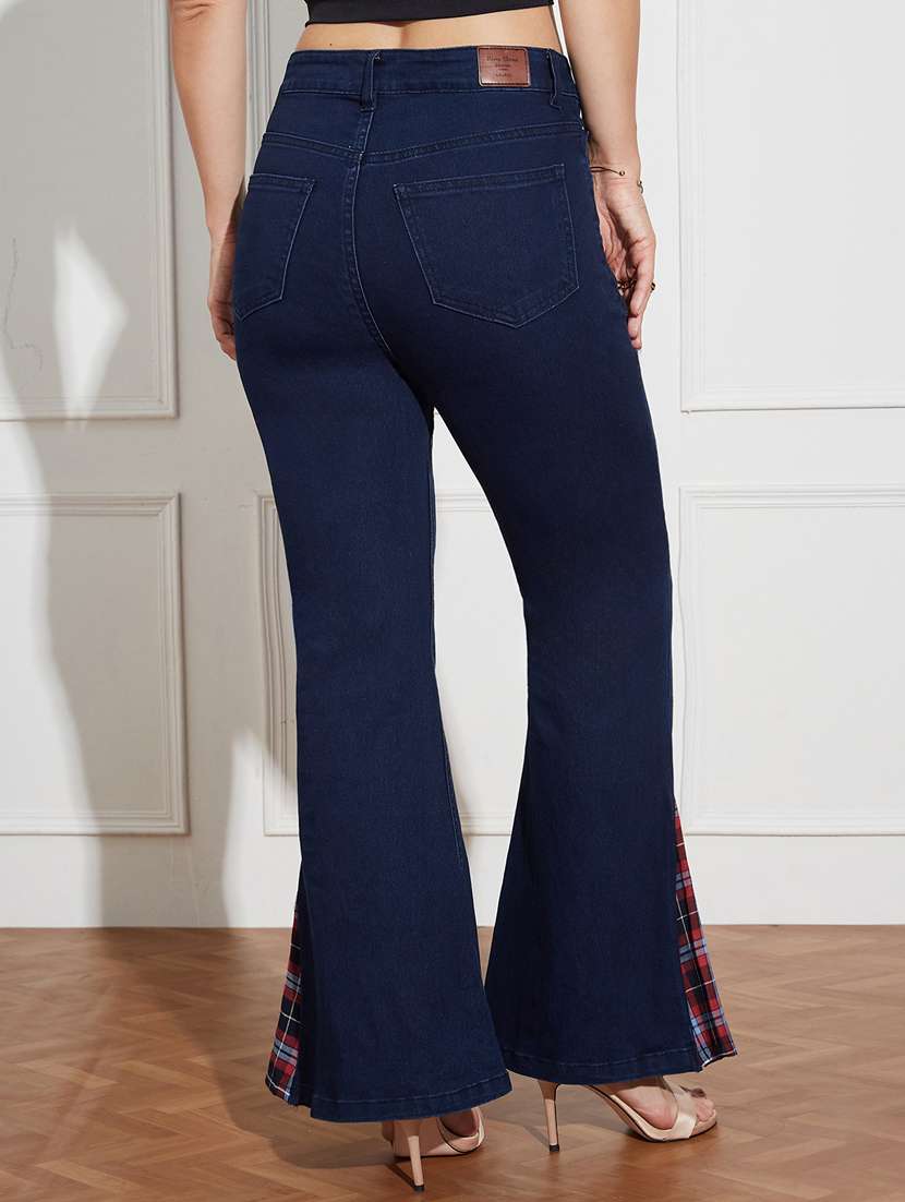 women high-rise dark wash bootcut jeans with plaid slit detail - 22402953 -  Standard Image - 3