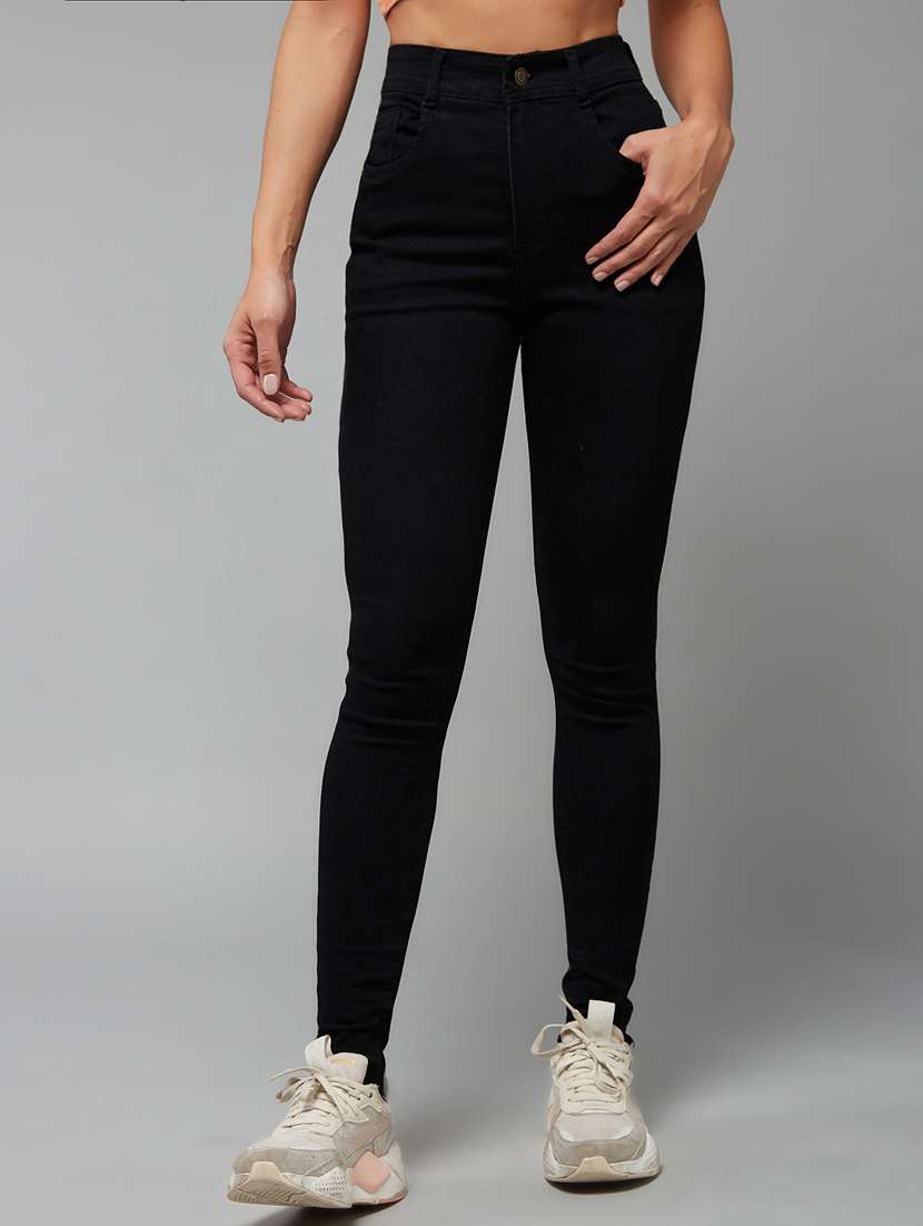 women solid high rise skinny jeans