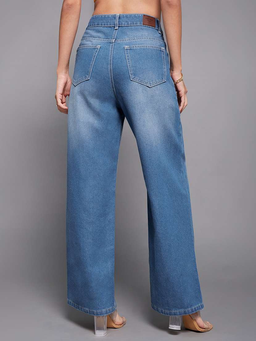 women solid high rise wide leg jeans - 22402956 -  Standard Image - 3