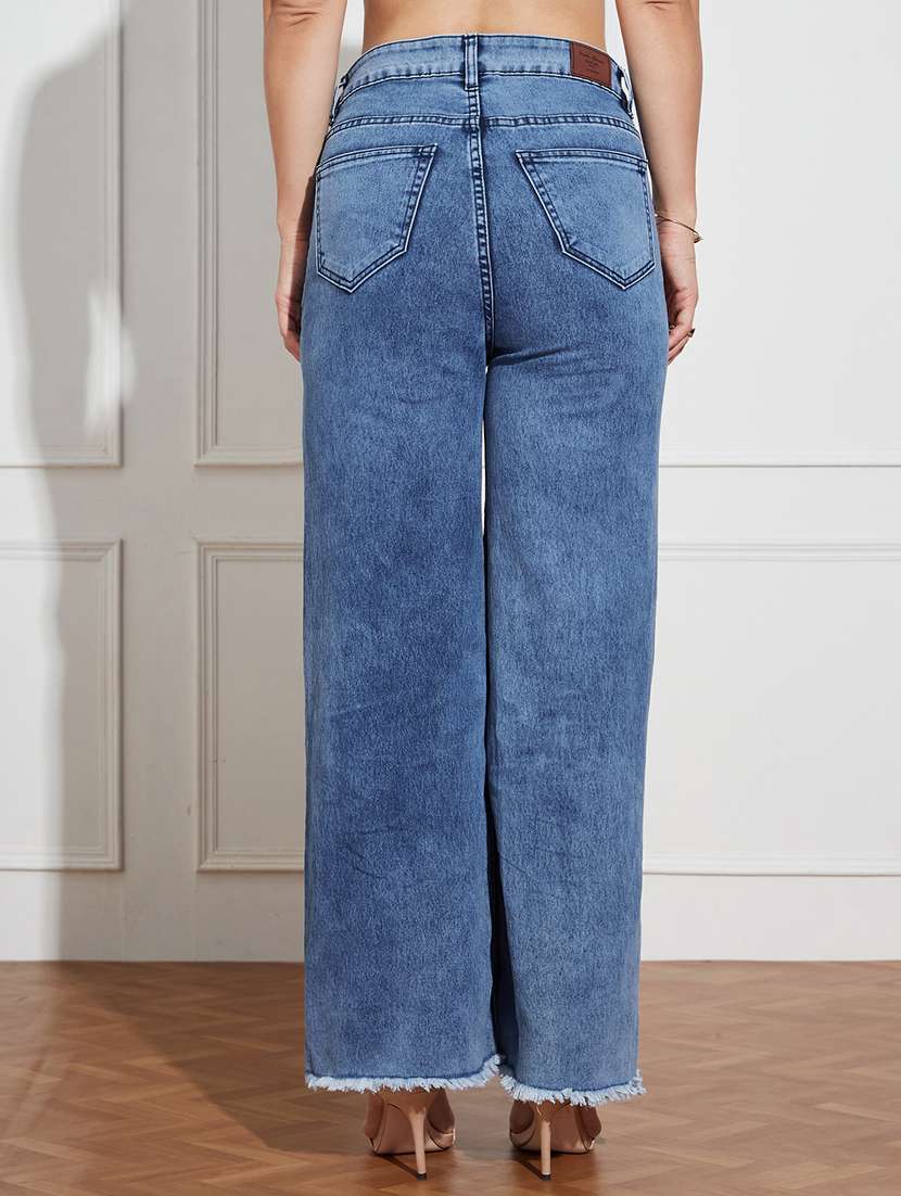 women solid high rise wide leg jeans - 22402957 -  Standard Image - 3