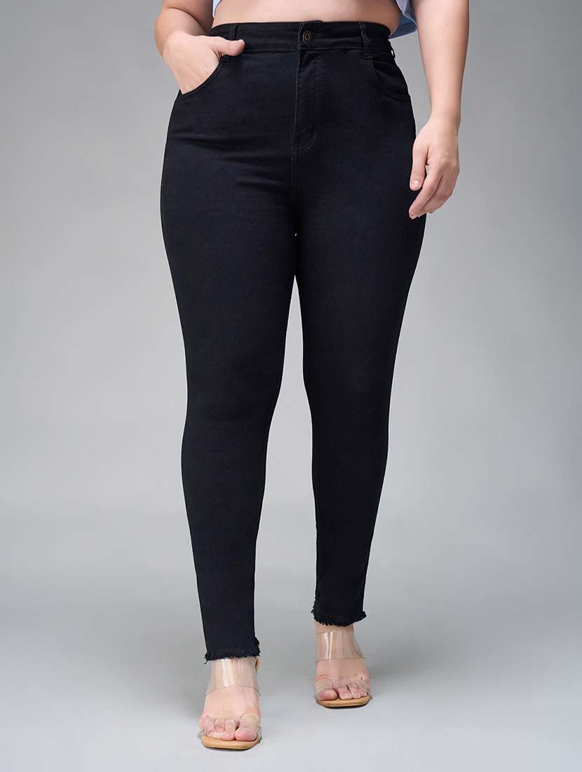 women solid high rise skinny jean