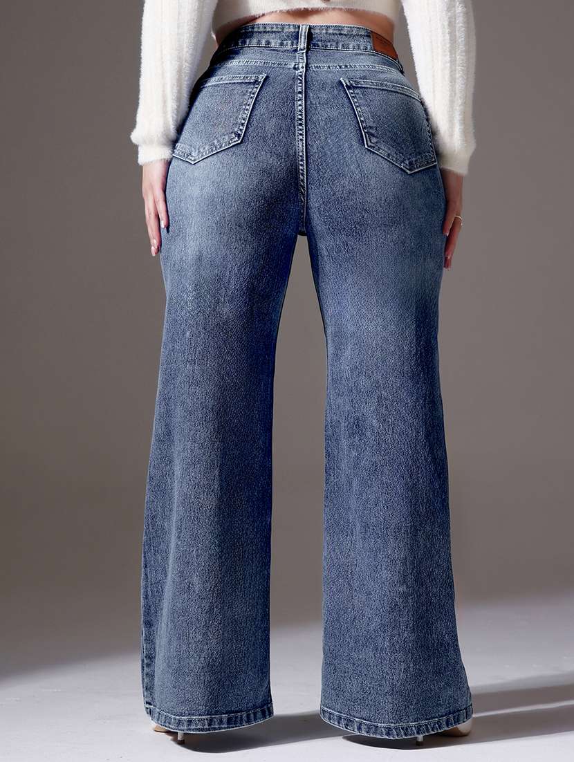 women solid high rise wide leg jeans - 22402982 -  Standard Image - 3