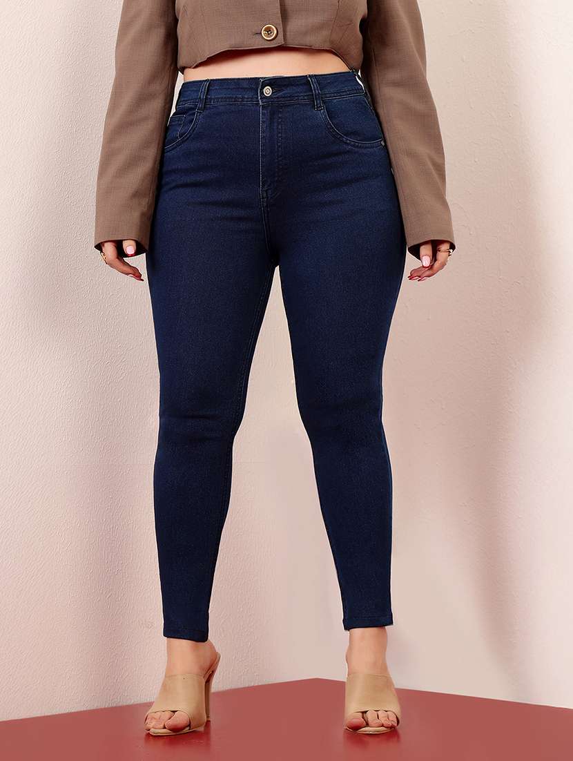 women solid high rise skinny jean