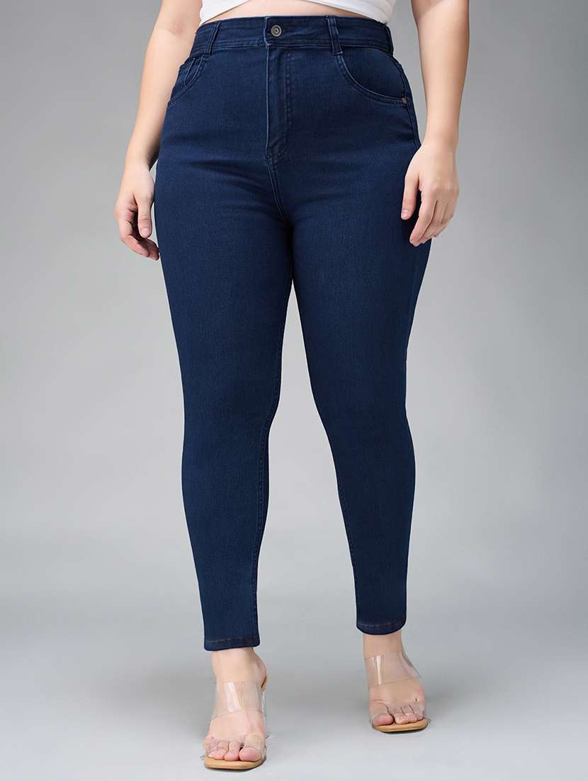 women solid high rise skinny jean