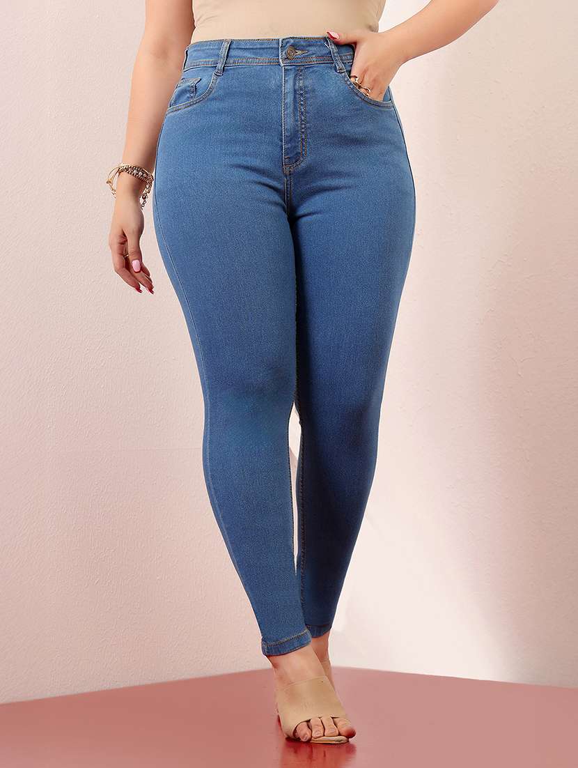 women solid high rise skinny jean