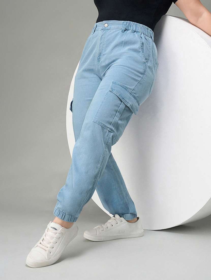 women solid high rise jogger