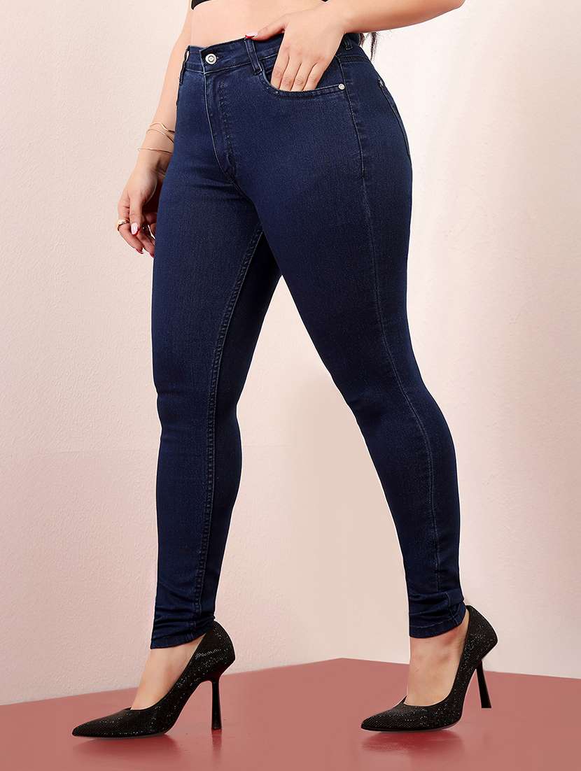 women solid high rise skinny jean