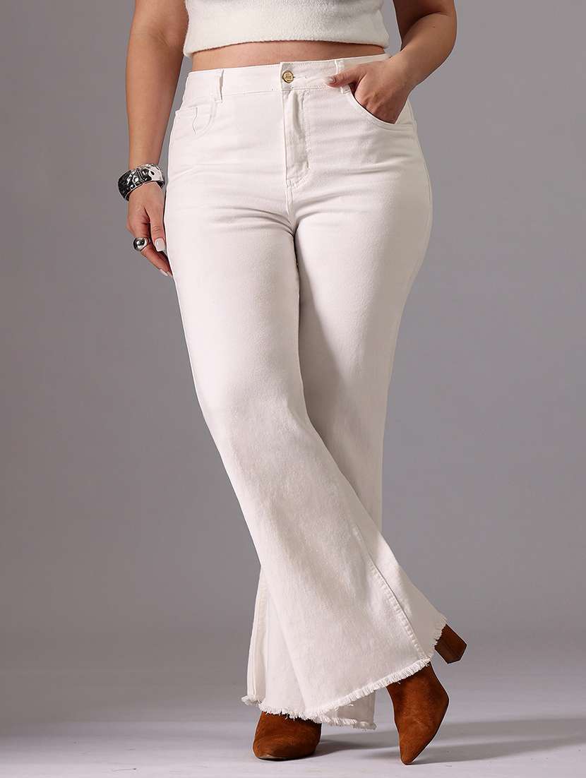 women solid high rise bootcut jeans