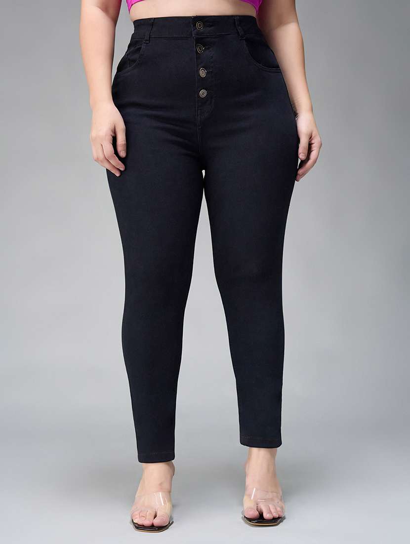 women solid high rise skinny jean