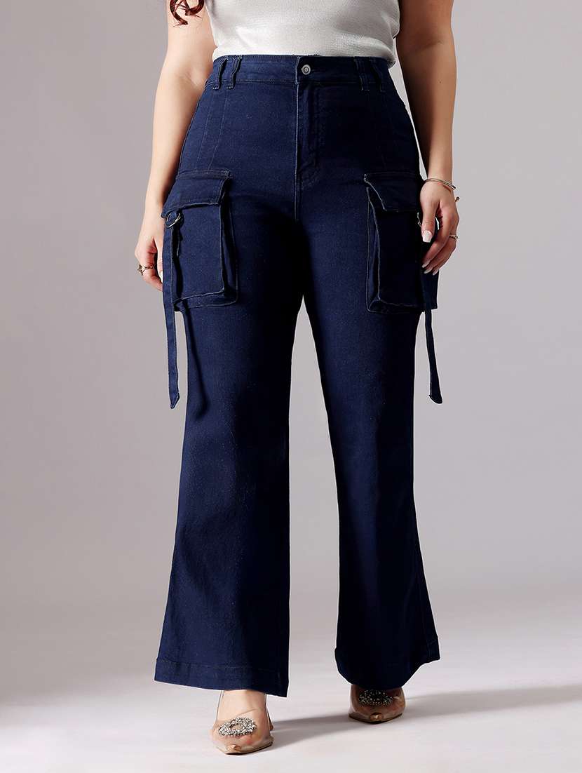 women solid high rise bootcut jeans