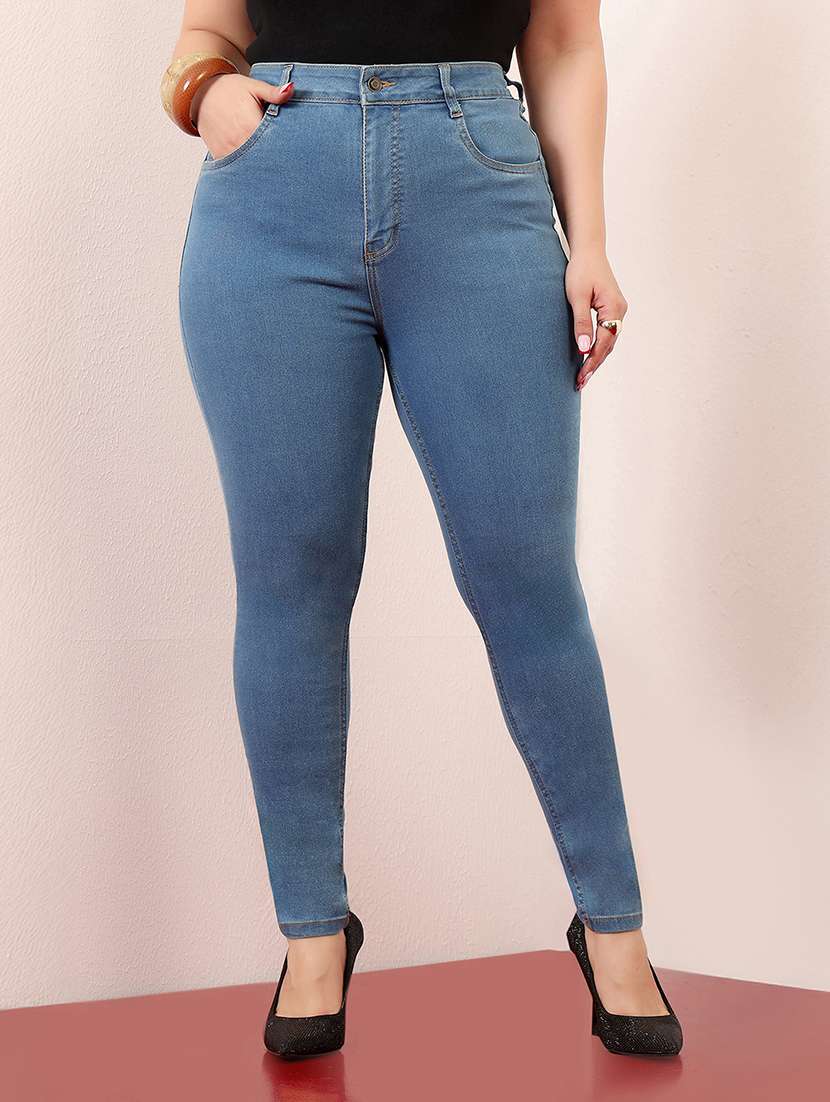 women solid high rise skinny jean